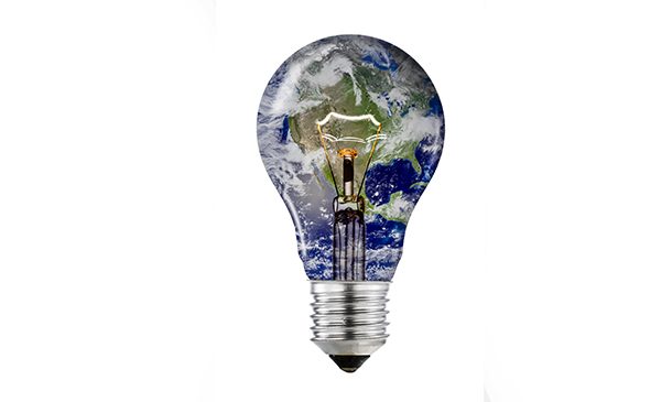 A light bulb with the earth inside