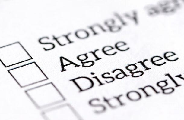 A survey form with: strongly agree, agree, disagree and strongly disagree