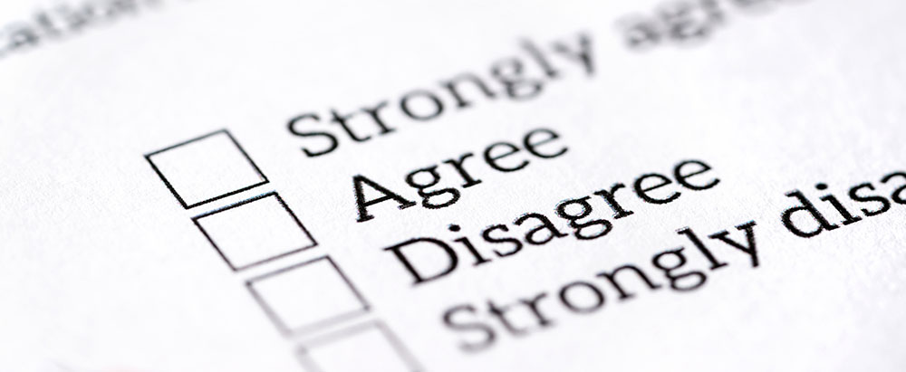 A survey form with: strongly agree, agree, disagree and strongly disagree