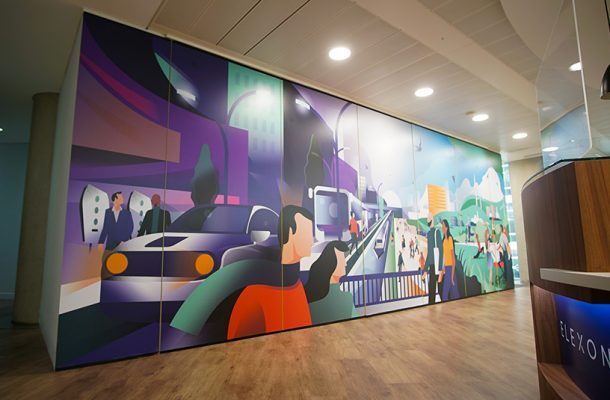 Elexon front office with mural