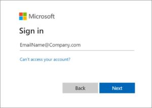 View of Microsoft sign in screen