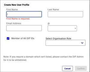 Screen should fields associated to creating a new user profile