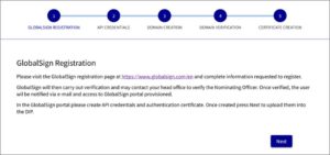 DIP GlobalSign process completion steps screen
