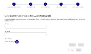 DIP GlobalSign API key and secret entry fields screen