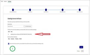 DIP GlobalSign domain verification screen