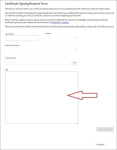 DIP certificates generate CSR and KEY paste certificate text screen