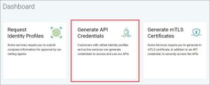 DIP GlobalSign website dashboard screen showing generate-API-credentials tile